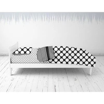 Bacati - Dots Stripes Black/White 4 Pc Toddler Bedding Set 5 Bacati - Dots Stripes Black/White 4 Pc Toddler Bedding Set - Image 5