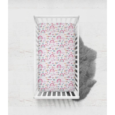 Bacati - Little Dino & Rainbows Fuchsia/Aqua Muslin 100 Percent Cotton Muslin Universal Baby US Standard Crib Or Toddler Bed Fitted Sheet 2 Bacati - Little Dino & Rainbows Fuchsia/Aqua Muslin 100 Percent Cotton Muslin Universal Baby US Standard Crib Or Toddler Bed Fitted Sheet - Image 2
