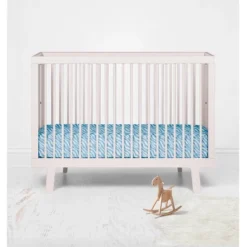 Bacati - Ikat Blue Zebra Muslin 100 Percent Cotton Muslin Universal Baby US Standard Crib Or Toddler Bed Fitted Sheet -Roommates Nursery Outlet Store GUEST ae13dcce 6a4e 4a85 b706 e02a9b614610