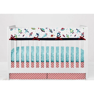 Bacati - Airspace Aqua Navy Green Red 6 Pc Crib Bedding Set With Long Rail Guard Cover 5 Bacati - Airspace Aqua Navy Green Red 6 Pc Crib Bedding Set With Long Rail Guard Cover - Image 5