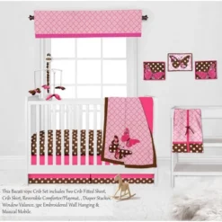 Bacati - Butterfly Pink Chocolate 10 Pc Crib Bedding Set With 2 Crib Fitted Sheets -Roommates Nursery Outlet Store GUEST b60b259b acf7 4d5a 977c 621864380126