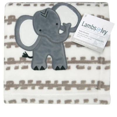 Lambs & Ivy Jungle Safari White/Tan Plush Minky Elephant Nursery Baby Blanket 1 Lambs & Ivy Jungle Safari White/Tan Plush Minky Elephant Nursery Baby Blanket