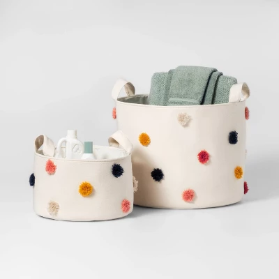 Pom-Pom Kids' Storage Basket Cream - Pillowfort™ 3 Pom-Pom Kids' Storage Basket Cream - Pillowfort™ - Image 3