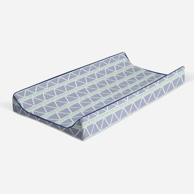 Bacati - Emma Mint/Navy Large Triangles Quilted Muslin Changing Pad Cover 6 Bacati - Emma Mint/Navy Large Triangles Quilted Muslin Changing Pad Cover - Image 6