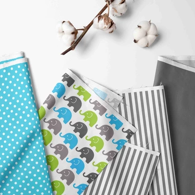 Bacati - Elephants Aqua Lime Gray 3 Pc Toddler Bed Sheet Set 2 Bacati - Elephants Aqua Lime Gray 3 Pc Toddler Bed Sheet Set - Image 2