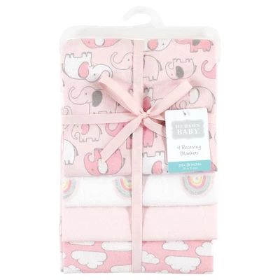 Hudson Baby Infant Girl Cotton Flannel Receiving Blankets, Girl New Elephant, One Size 1 Hudson Baby Infant Girl Cotton Flannel Receiving Blankets, Girl New Elephant, One Size