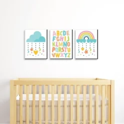 Big Dot Of Happiness Colorful Children's Decor - Alphabet Nursery Wall Art And Rainbow Cloud Kids Room Decor - 7.5 X 10 Inches - Set Of 3 Prints