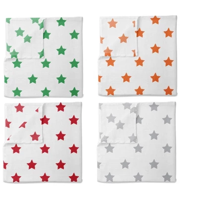 Bacati - Stars Neutral Swaddling Muslin Blankets Of 4 (Green,Orange,Red,Gray) 1 Bacati - Stars Neutral Swaddling Muslin Blankets Of 4 (Green,Orange,Red,Gray)