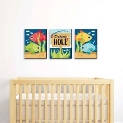 Big Dot Of Happiness Let's Go Fishing - Fish Themed Nursery Wall Art And Kids Room Decor - 7.5 X 10 Inches - Set Of 3 Prints