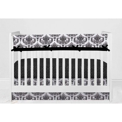 Bacati - Classic Damask Black/Grey/White 10 Pc Crib Bedding Set With Long Rail Guard Cover 8 Bacati - Classic Damask Black/Grey/White 10 Pc Crib Bedding Set With Long Rail Guard Cover - Image 8