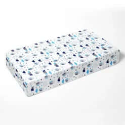 Bacati - Woodland Animals Aqua Navy Gray 100 Percent Cotton Universal Baby US Standard Crib Or Toddler Bed Fitted Sheet