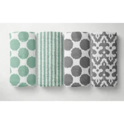 Bacati - Ikat Dots Stripes Mint Grey Neutral 10 Pc Crib Set With 2 Crib Fitted Sheets 4 Muslin Swaddling Blankets