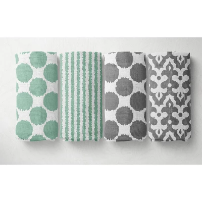 Bacati - Ikat Dots Stripes Mint Grey Neutral 10 Pc Crib Set With 2 Crib Fitted Sheets 4 Muslin Swaddling Blankets 1 Bacati - Ikat Dots Stripes Mint Grey Neutral 10 Pc Crib Set With 2 Crib Fitted Sheets 4 Muslin Swaddling Blankets