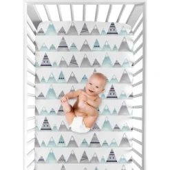 Sweet Jojo Designs Fitted Crib Sheet - Mountains Print - White -Roommates Nursery Outlet Store GUEST ddb34aec ea75 448c 9b4a e15ccf4efa47