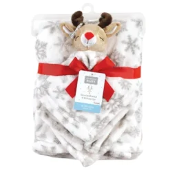 Hudson Baby Infant Girls Plush Blanket With Security Blanket, Girl Rudolph, One Size