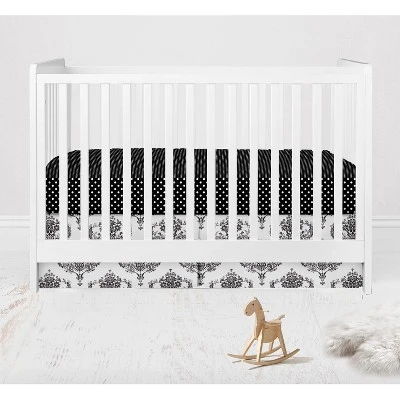 Bacati - Classic Damask Black/Grey/White 10 Pc Crib Bedding Set With Long Rail Guard Cover 6 Bacati - Classic Damask Black/Grey/White 10 Pc Crib Bedding Set With Long Rail Guard Cover - Image 6