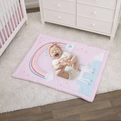 Little Love By NoJo Rainbow Unicorn Mini Crib Bedding Set - Pink/Aqua/Yellow 3pc 3 Little Love By NoJo Rainbow Unicorn Mini Crib Bedding Set - Pink/Aqua/Yellow 3pc - Image 3