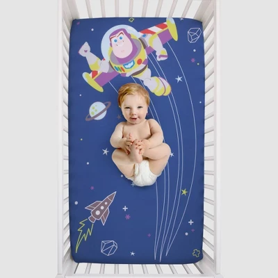 Disney Baby Toy Story Buzz Lightyear Photo Op Fitted Crib Sheet - Blue And Green 2 Disney Baby Toy Story Buzz Lightyear Photo Op Fitted Crib Sheet - Blue And Green - Image 2