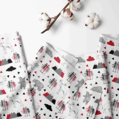 Bacati - Woodland Animals Red Black Gray Printed 100 Percent Cotton Universal Baby US Standard Crib Or Toddler Bed Fitted Sheet