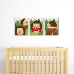 Big Dot Of Happiness Forest Hedgehogs - Woodland Nursery Wall Art And Kids Room Decor - 7.5 X 10 Inches - Set Of 3 Prints