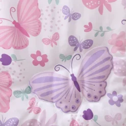 The Peanutshell Butterfly Song Crib Bedding Set For Baby Girls, 3-Piece Nursery Set In Pink|Purple