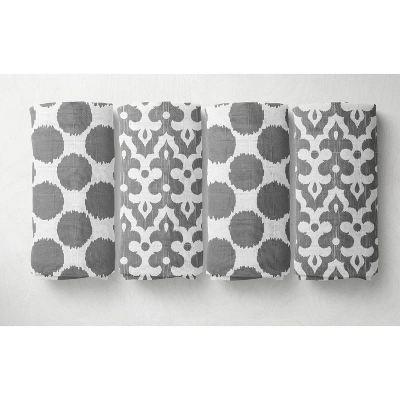 Bacati - Ikat Chevron White Grey Muslin Neutral 10 Pc Crib Set With Wall Hangings And 4 Muslin Swaddling Blanket 5 Bacati - Ikat Chevron White Grey Muslin Neutral 10 Pc Crib Set With Wall Hangings And 4 Muslin Swaddling Blanket - Image 5