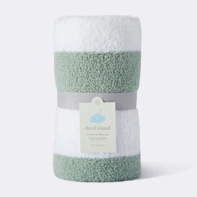 Chenille Stripe Baby Blanket - Green And White Stripe - Cloud Island™ 3 Chenille Stripe Baby Blanket - Green And White Stripe - Cloud Island™ - Image 3