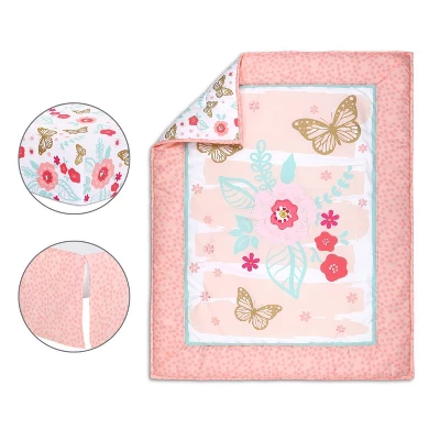 The Peanutshell Aflutter Baby Crib Bedding Set, Pink Floral/Butterfly - 3pc 1 The Peanutshell Aflutter Baby Crib Bedding Set, Pink Floral/Butterfly - 3pc