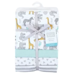 Hudson Baby Unisex Baby Cotton Flannel Receiving Blankets, Yellow Safari, One Size