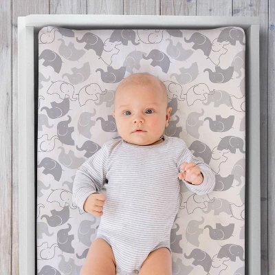 The Peanutshell Changing Pad Covers - Gray Elephants/Stripe 2pk 2 The Peanutshell Changing Pad Covers - Gray Elephants/Stripe 2pk - Image 2