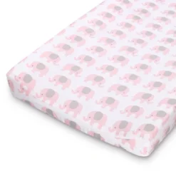The Peanutshell Changing Pad Covers - Pink And Gray Elephants/Pink Hearts 2pk
