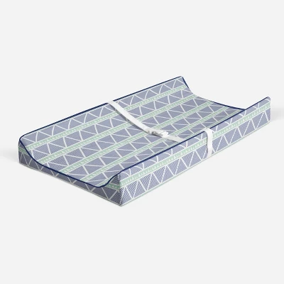 Bacati - Emma Mint/Navy Large Triangles Quilted Muslin Changing Pad Cover 1 Bacati - Emma Mint/Navy Large Triangles Quilted Muslin Changing Pad Cover