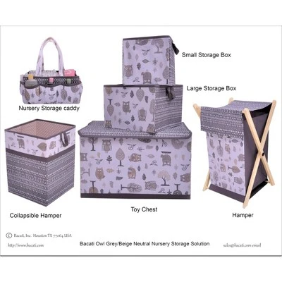 Bacati - Owls Gray/Beige Neutral Laundry Hamper With Wooden Frame 2 Bacati - Owls Gray/Beige Neutral Laundry Hamper With Wooden Frame - Image 2